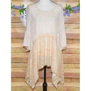 Ryu Ladies S Cream Lace Trim Blouse 3/4 Bell Sleeves Tunic Boho Fairy Cottage